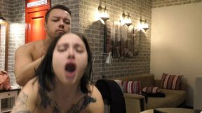 Talking to a whore ! Nymphomaniac teen Goth wrong door &amp; jumps on Cock