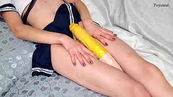 Japanese Wife Takes Monster DILDO in her Tight Pussy