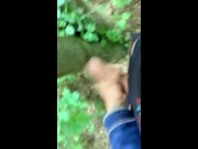 Solo jerk off in blue jeans jacket OUTDOOR