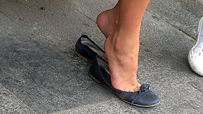 Bored Amateur Brunette Caught Dangling Her Ballerina Shoes In Public