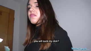 Public Agent Hot tourist sucks and fucks agents big cock in stairwell