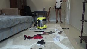 the maid is cleaning the room