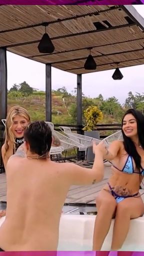 I fuck my girlfriend's two best friends in the pool while she tans   Clip 1