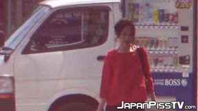 Naughty Japanese babes have no problems peeing in public