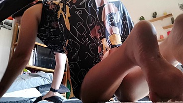Italian stepmom vacuums the floor and shows you her big boobs