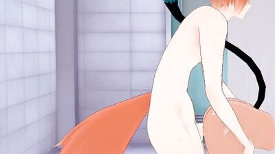 Sexy cosplay femboy in a 3D threesome action with two guys