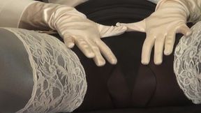 (hd) Silky Pantyhose and Stocking Thighs Teased by Satin Gloves