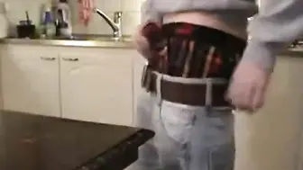 Twink in Sagging Pants Jerks Off and Cums on Table
