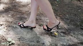 high heels sandals wrecked, heels outdoors, high heels in forest, high heels stuck in forest
