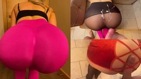 Milf Pink Yoga Pants Cum Black Pantyhose Ass