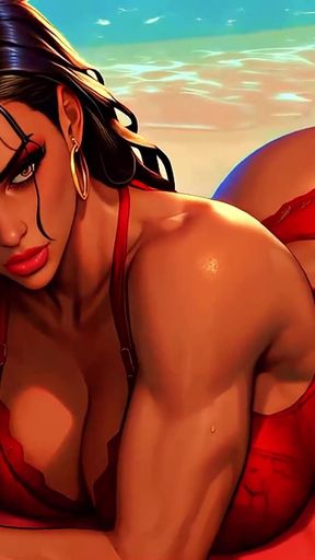 4K 100% Ai Generated 3D Soft Looping Pmv: Dark-skinned Thick Ass Gentle Twerk on Tropical Beach in Sexy Bikinis