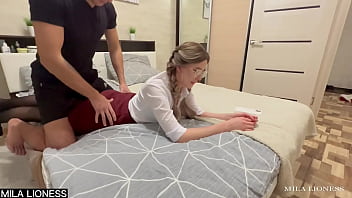 Stepsister gets a surprise BJ and doggystyle ride after massage