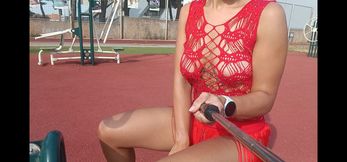 public flashing of pussy and tits in a lace outfit