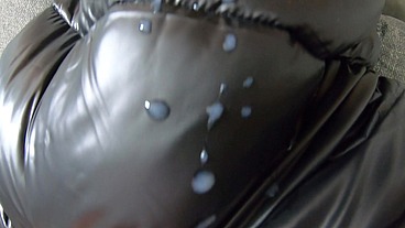 Cum play on my new long Black shiny and Puffy Jacket so my impotent husband can lick