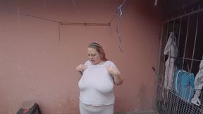 Wetlook in White Clothes in the Rain