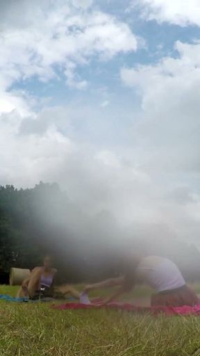 Yoga and Gymnastics Outdoors without Panties in School Uniform Miniskirt with Hot Tight Pussy, Fitness Girls, Bare&hellip;   Clip 1