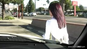 Hitchhiking leads to hot teen's deepthroat blowjob and rough anal fuck