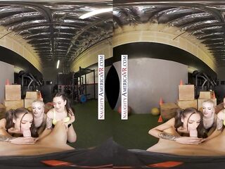 Jazlyn Ray, April Olsen, and Jasmine Wilde take turns squating on your thick dick