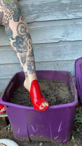 Red mules in mud