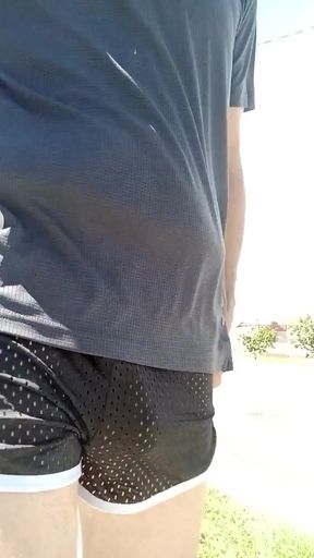 Must-see moment from &quot;Free balling in mesh shorts so small my big cock keeps falling out&quot;