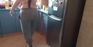 Washing dishes topless