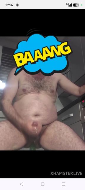Fucking my asshole with huge dildo so deep, all inside my ass, while jerk off my huge cock, cumming with my ass so open and near