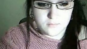 Nerdy pale skin student chick from Quebec exposed her boobs on webcam