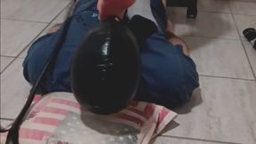 Latex slave used as footrest