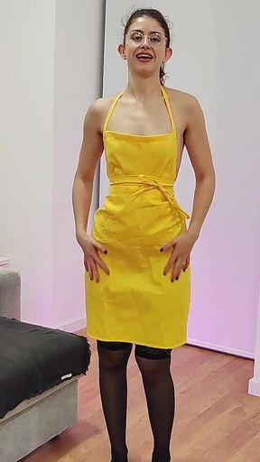 Stunning Brunette Sexy Apron Fetish Ballgagged Tape Bondage
