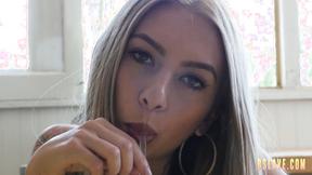 ”Blonde teen taking huge black dick deep on table”