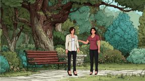 Friends in park talking about consent