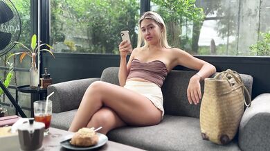 Blonde goddess palms you until your soul submits public exposure