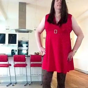 Nicki-Crossdress sexy red Dress, Pantyhose &amp;High-Heels