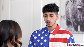 Petite and horny Asian stepsister Kimmy Kimm serving tight pussy for lunch