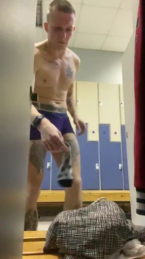 In the Locker Room, All Wet After a Workout, Was Excited by the Guys Passing by