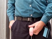 Ginger pissing at work during cigarette break