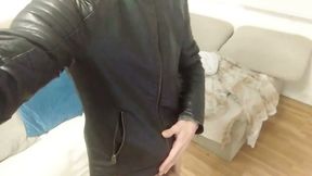 Bad Boy with Giant Cock Empties His Sperm Into Leather Jacket