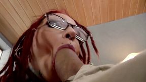 Threesome bang for sexy pierced redhead chick