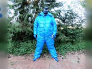 Pawing off outdors in new puffa suit