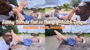 Stinky Blonde Feet vs Hungry Black Tongue - Outdoor Foot Worship - Ft Tastielittleft & Elitefeetstreet