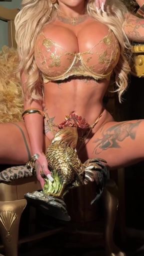Busty blonde bimbo flaunts fake tits