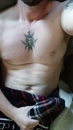 Jacking off My Bwc Shirtless with a Victoria Secret Blanket