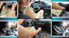 Girl Taxi Driver in Dress and ASICS Sneakers Pedal Pumping 4K - Foot Fetish - Calves - Voyeurism - Foot Domination - Foot Worship - Feet - Driving - Car - Upskirt - Retro Car - Manual Transmission - Girl Shifting Gears - Female Hands