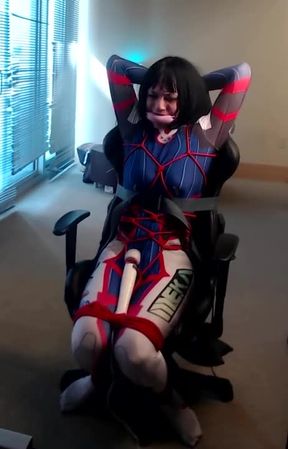 Tied myself to a Gaming Chair Wearing DVa Bodysuit Mata