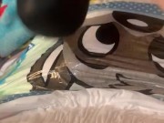 Naughty boy trying to cum in wet diaper