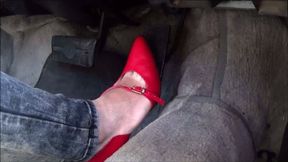 Driving red high heels