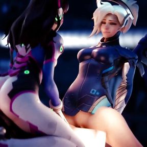 D.Va Getting Eaten Out While Mercy Rides Cock