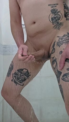 Chubby was caught jerking off in the shower