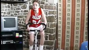 Blonde bombshell cheerleader gets slammed from behind &mdash;  cumshot on her flat stomach &mdash;  big tits bouncing
