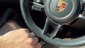 Amateur jerk off in public parking lot - Cum on Porsche steering wheel